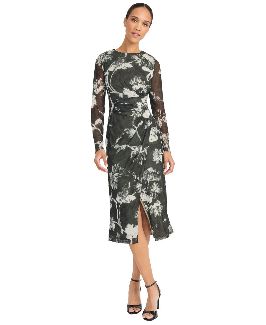 

Женское миди-платье с длинными рукавами и принтом Maggy London, black/cream