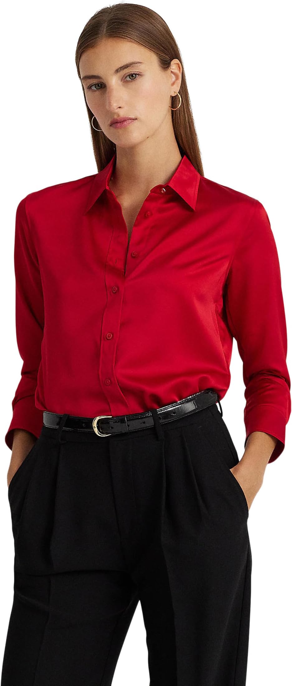 

Рубашка Lauren Ralph Lauren Petite Satin Charmeuse Shirt, цвет Martin Red