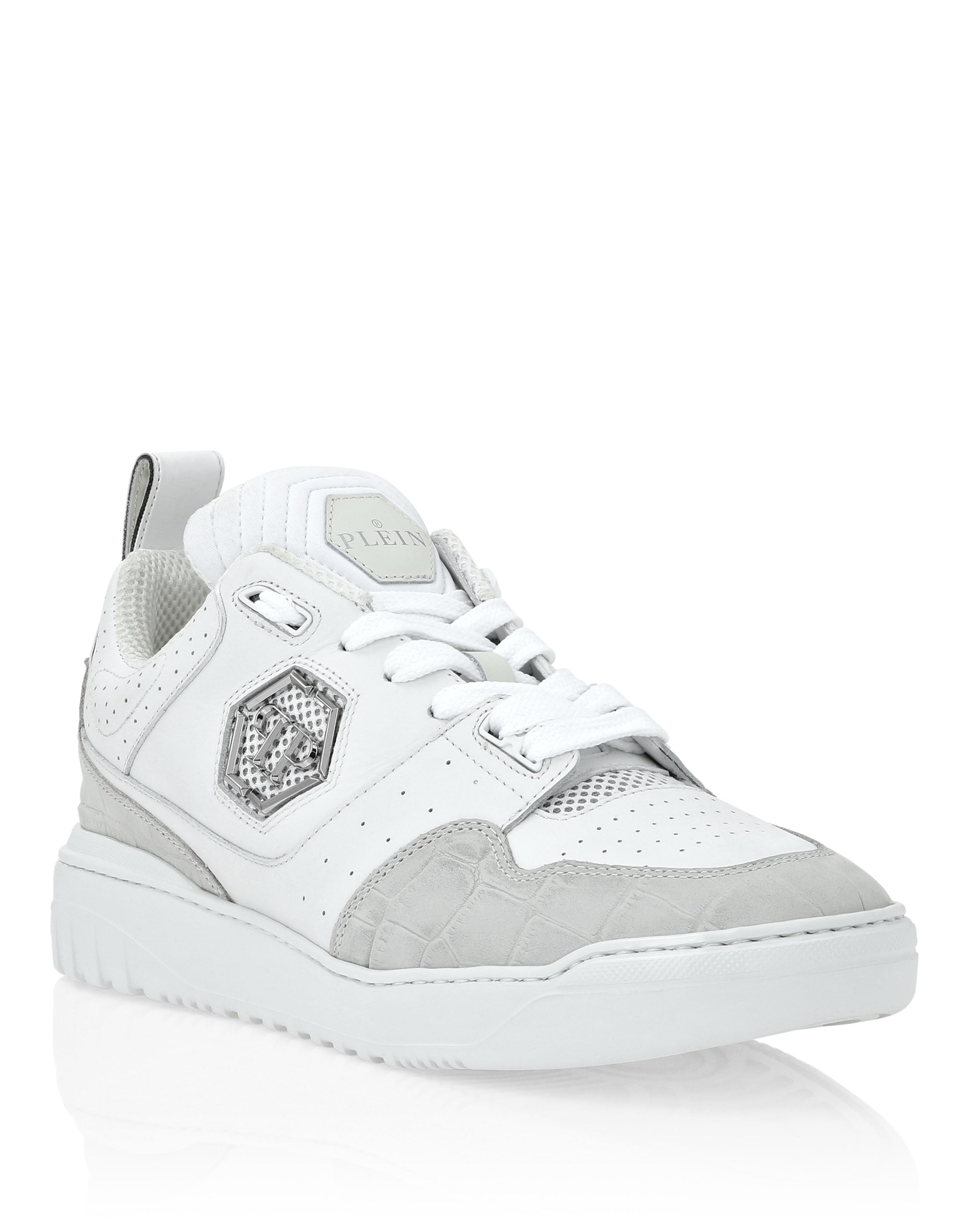 

Кроссовки из кожи с крокодиловым принтом Lo-Top PHILIPP PLEIN, белый/белый