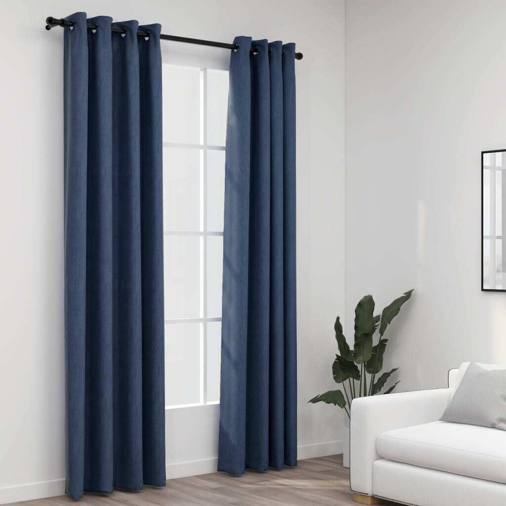 

Шторы блэкаут на люверсах под лен 2 шт. синие 140х245 см. DKD HOME DECOR, синий