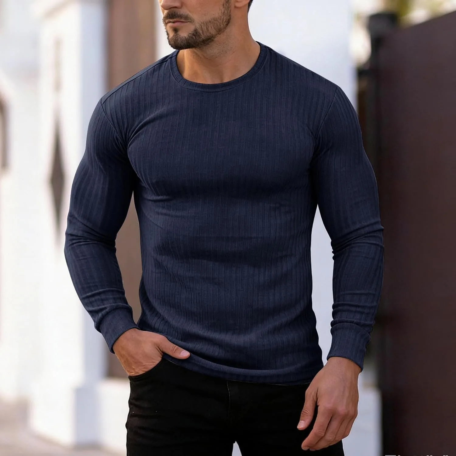 Мужская весенняя футболка с длинным рукавом anti-wrinkle slim fitted — фото 2