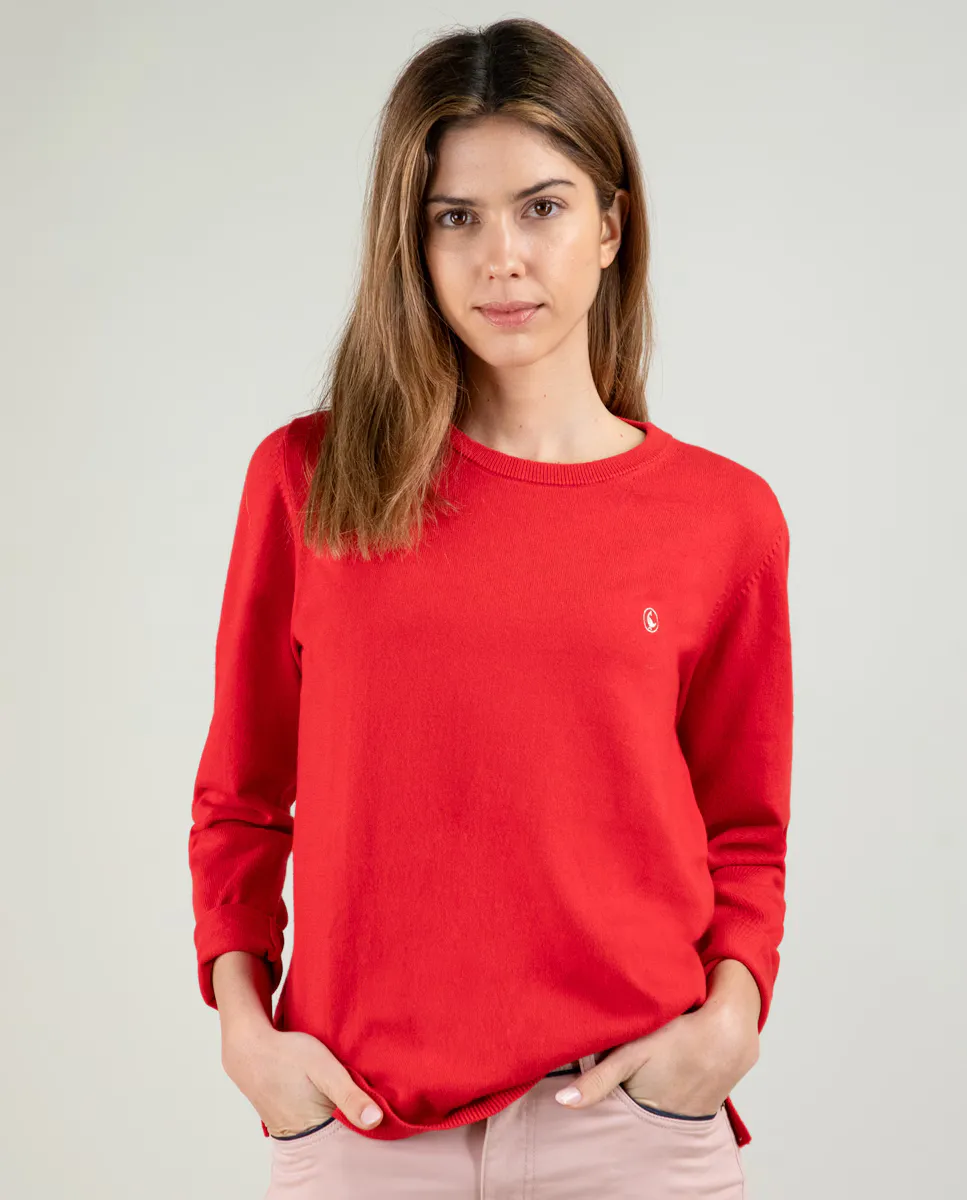 

Женский однотонный свитер с круглым вырезом El Ganso, красный