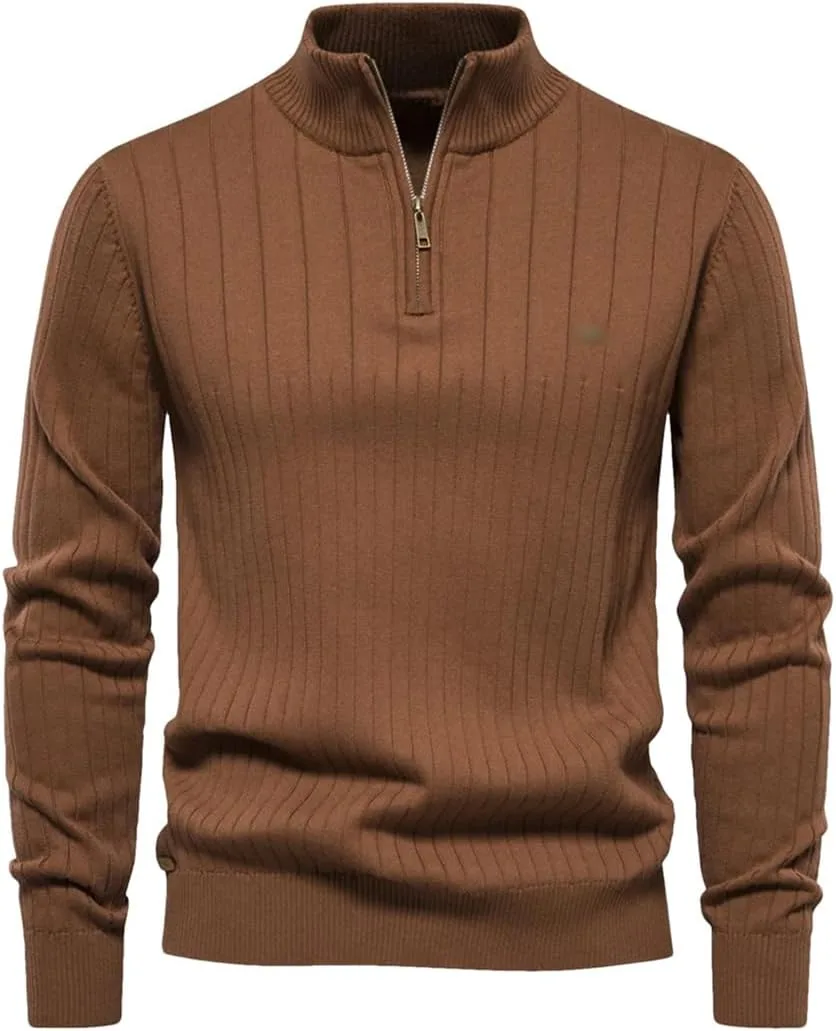 

Осенний свитер с молнией для мужчин, теплый зимний, с воротником стойкой, хлопковый вязаный