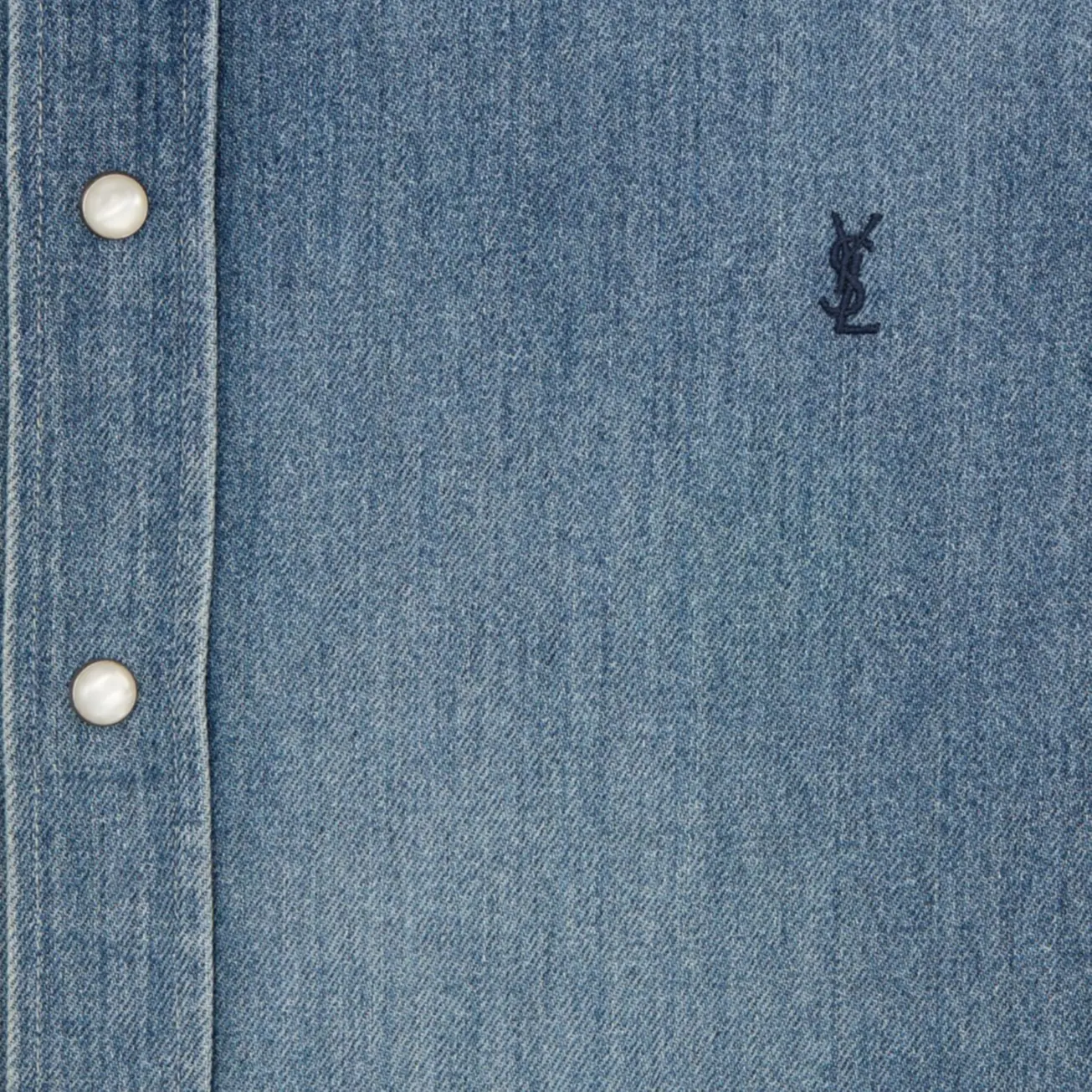 Saint Laurent Мужская рубашка Horizon Blue с заостренным воротником, средней плотности джинсовой ткани — фото 4