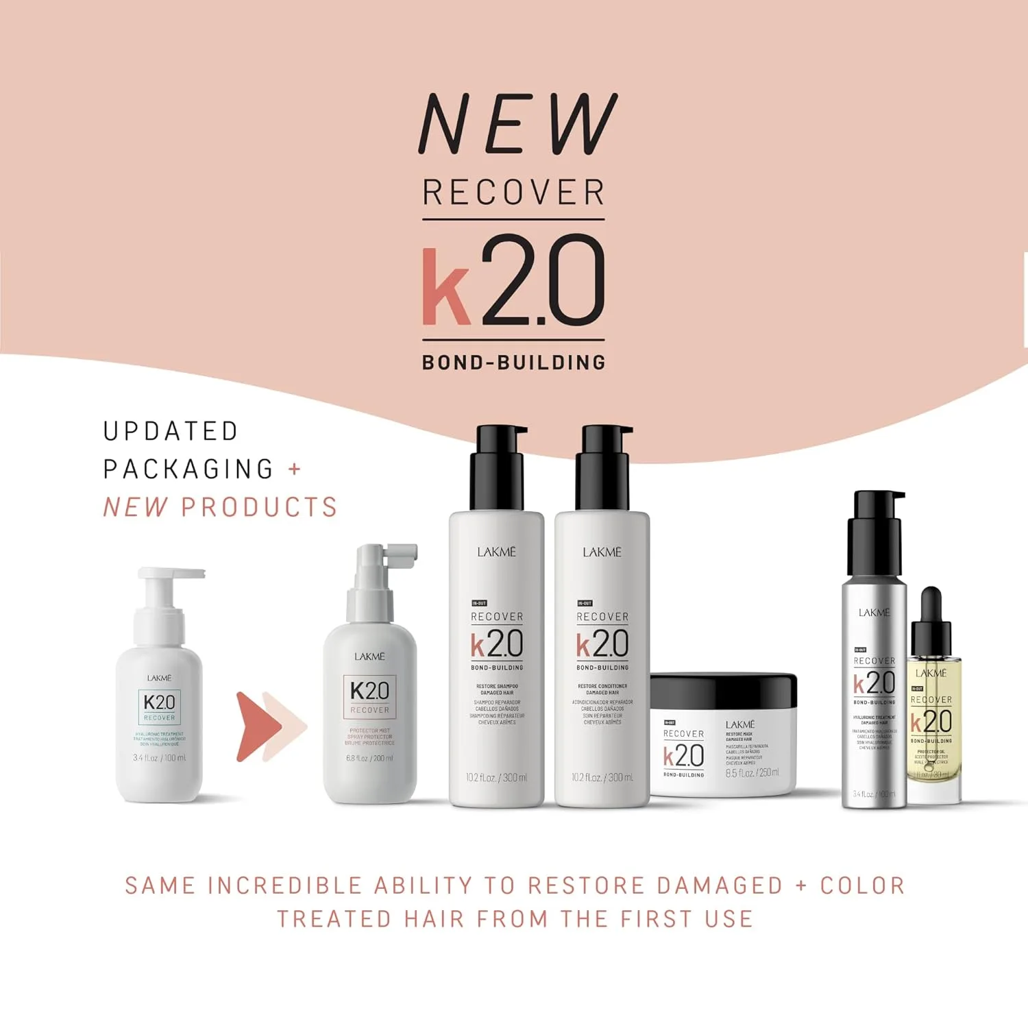 LAKMÉ K2.0 Recover Hyaluronic Hair Treatment, несмываемый увлажняющий крем для волос, укрепляет и защищает волокна, восстанавливает повреждения и кератин, 3,4 жидких унции — фото 3