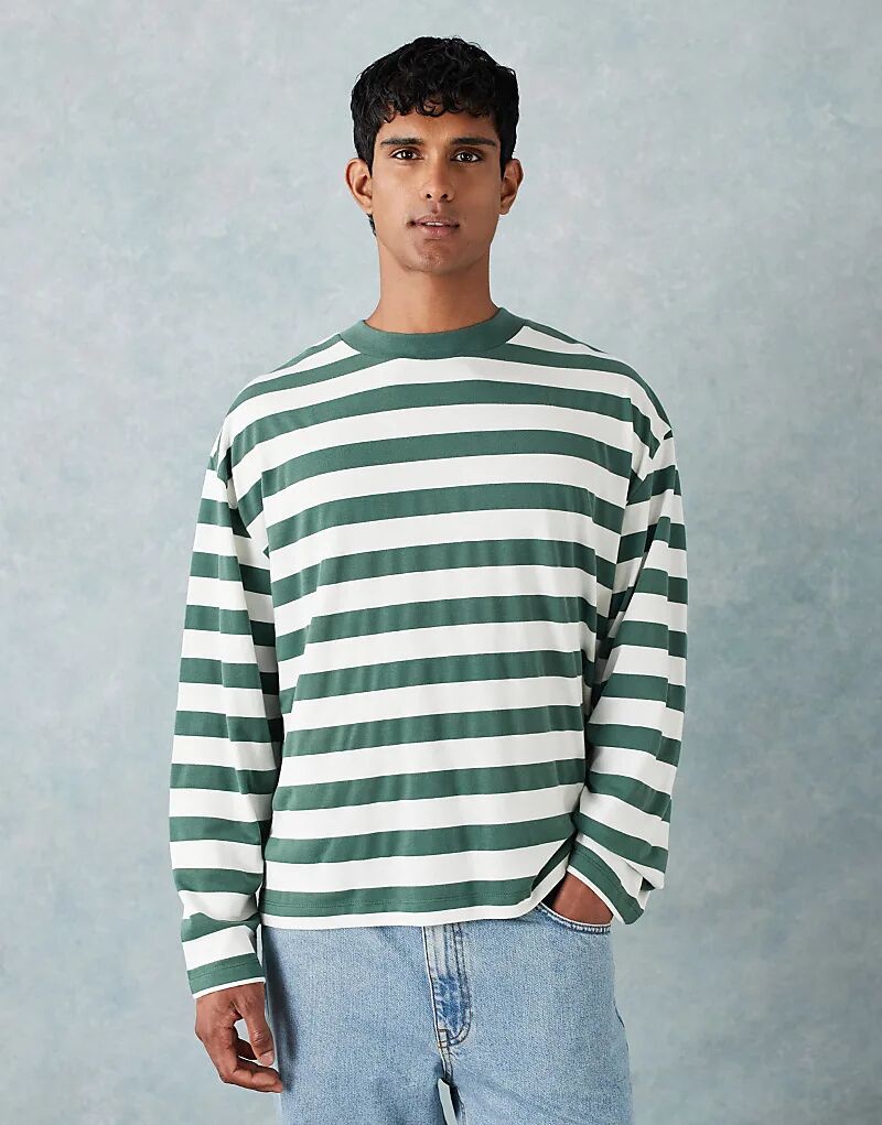 

Футболка свободного кроя ASOS DESIGN с длинными рукавами в зеленую полоску