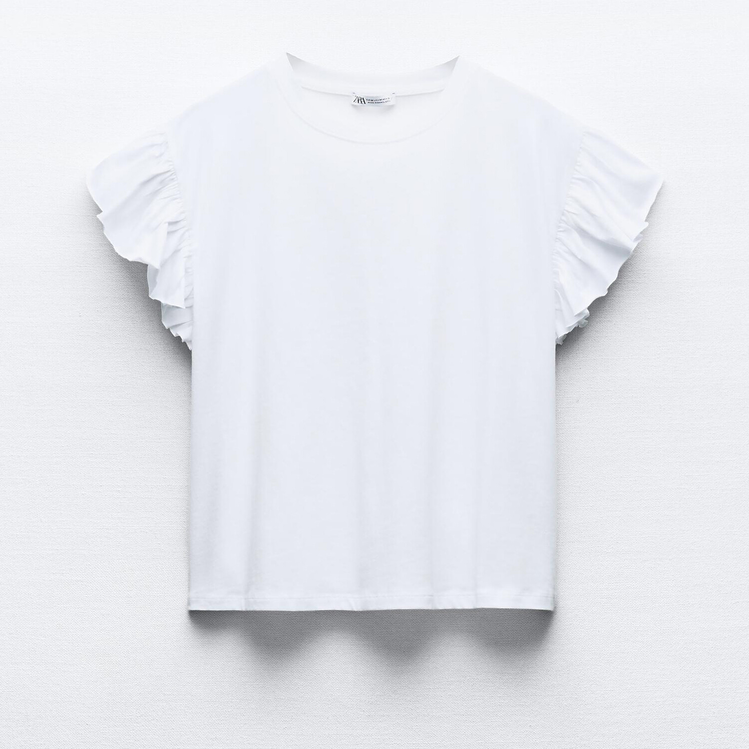 

Футболка Zara Cotton With Ruffles, белый