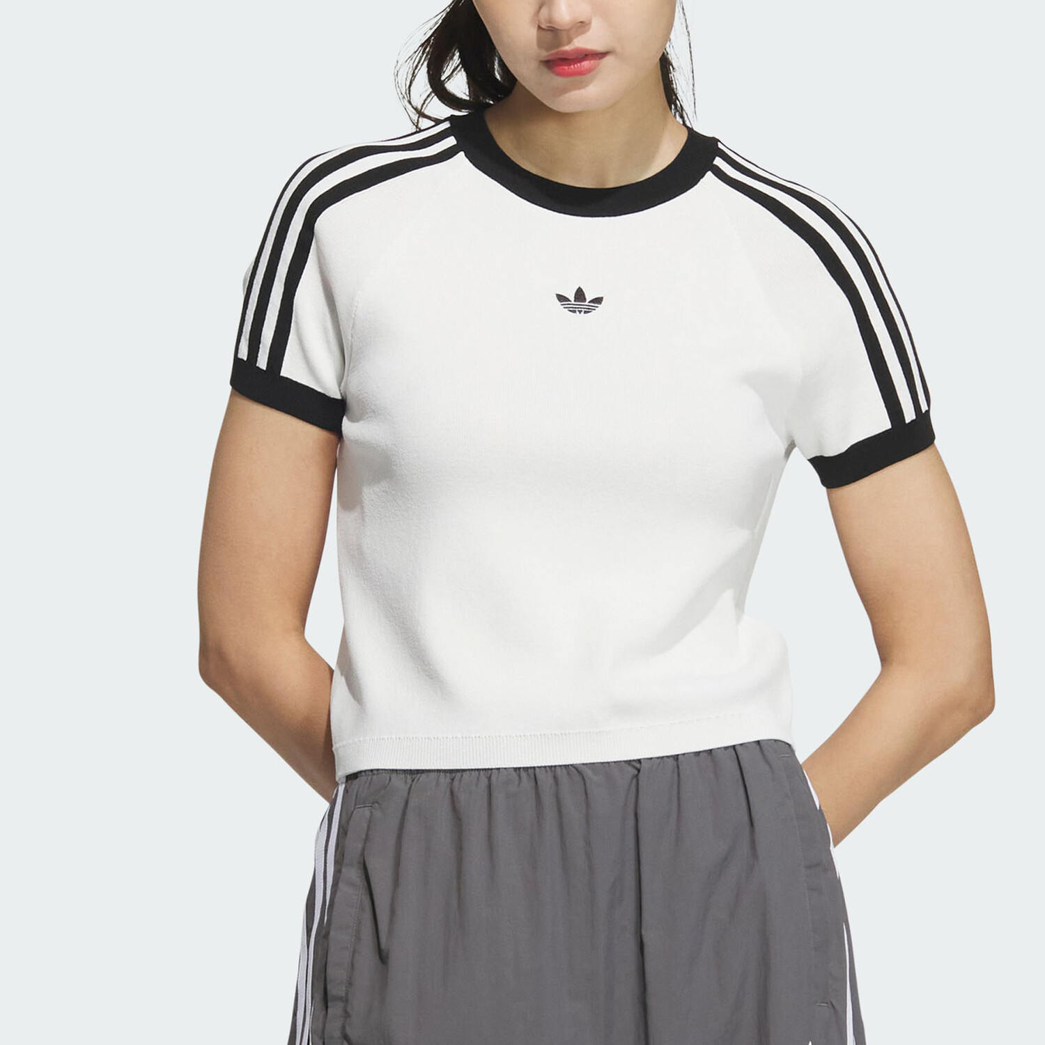 Трикотажная футболка с рисунком в три полоски, белая Adidas Originals — фото 2