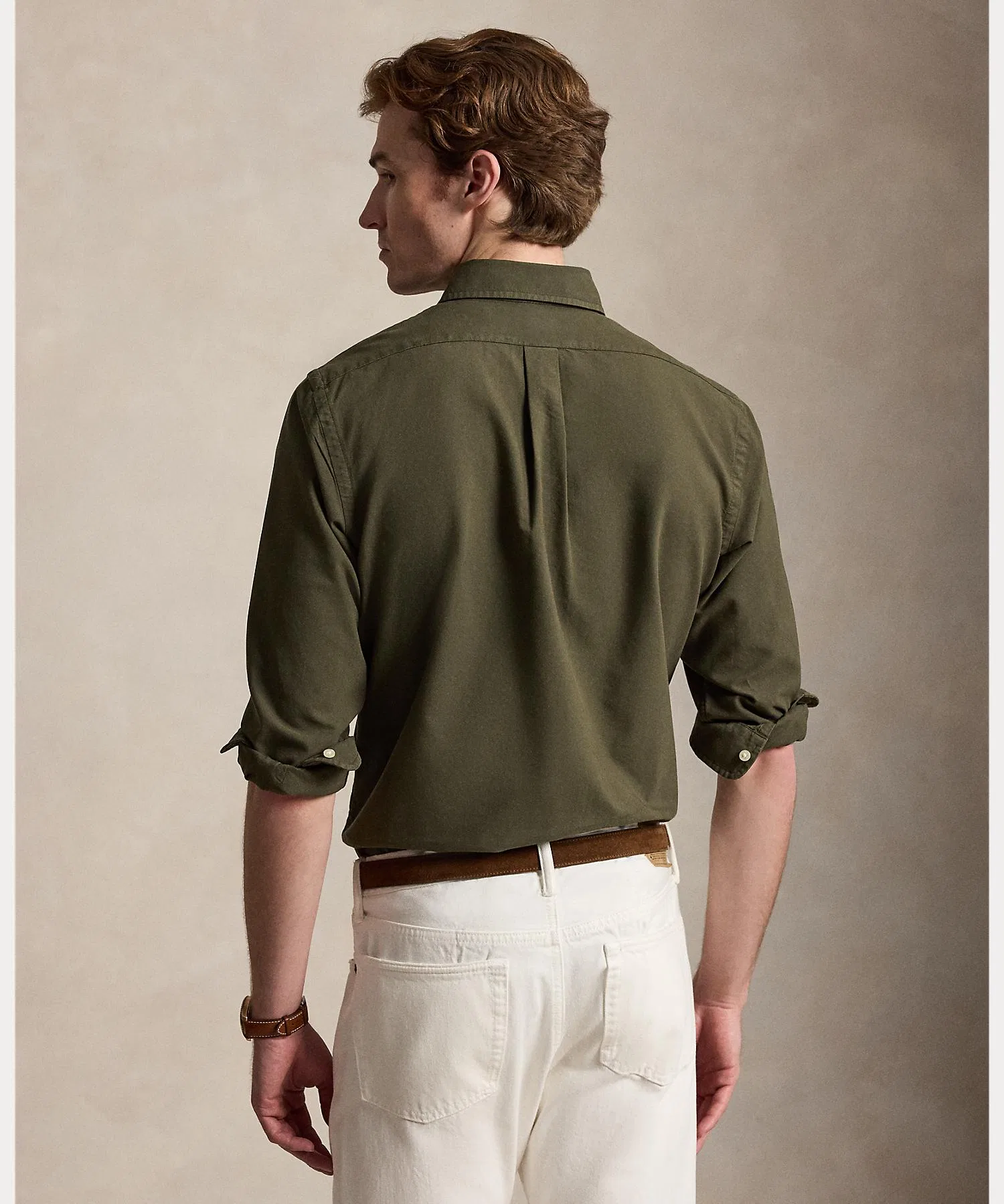 Мужская хлопковая рубашка Polo Ralph Lauren классического кроя, зелёная — фото 4