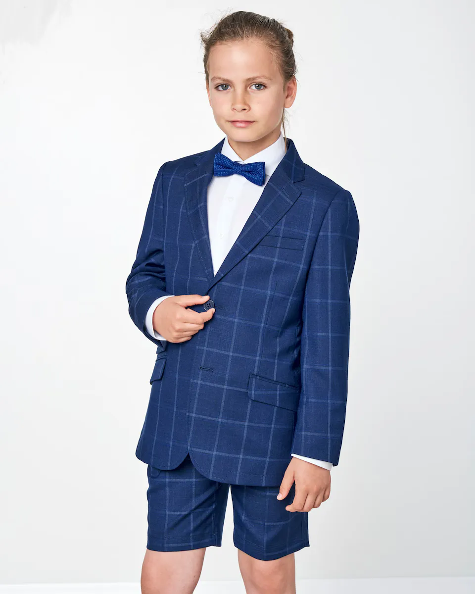 

Пиджак для мальчиков в строгий крой с принтом в клетку Spagnolo, тёмно-синий