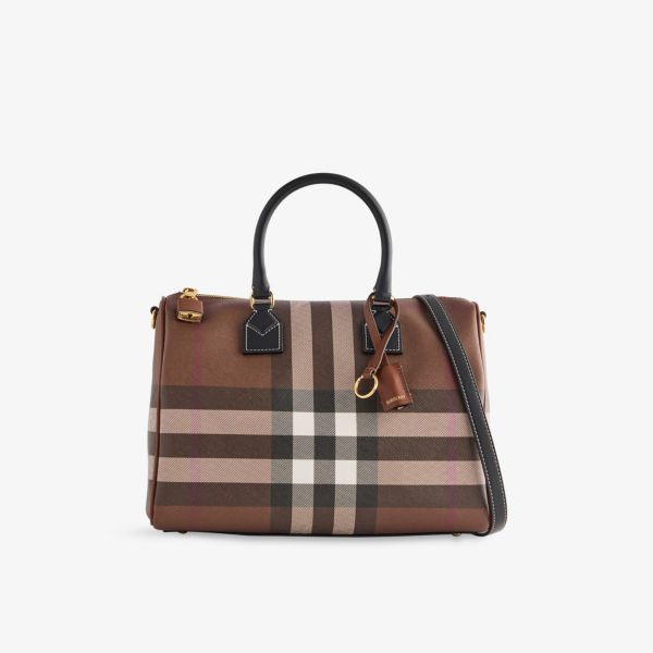 

Средняя кегельбан-сумка из ткани с принтом в клетку Burberry, коричневый