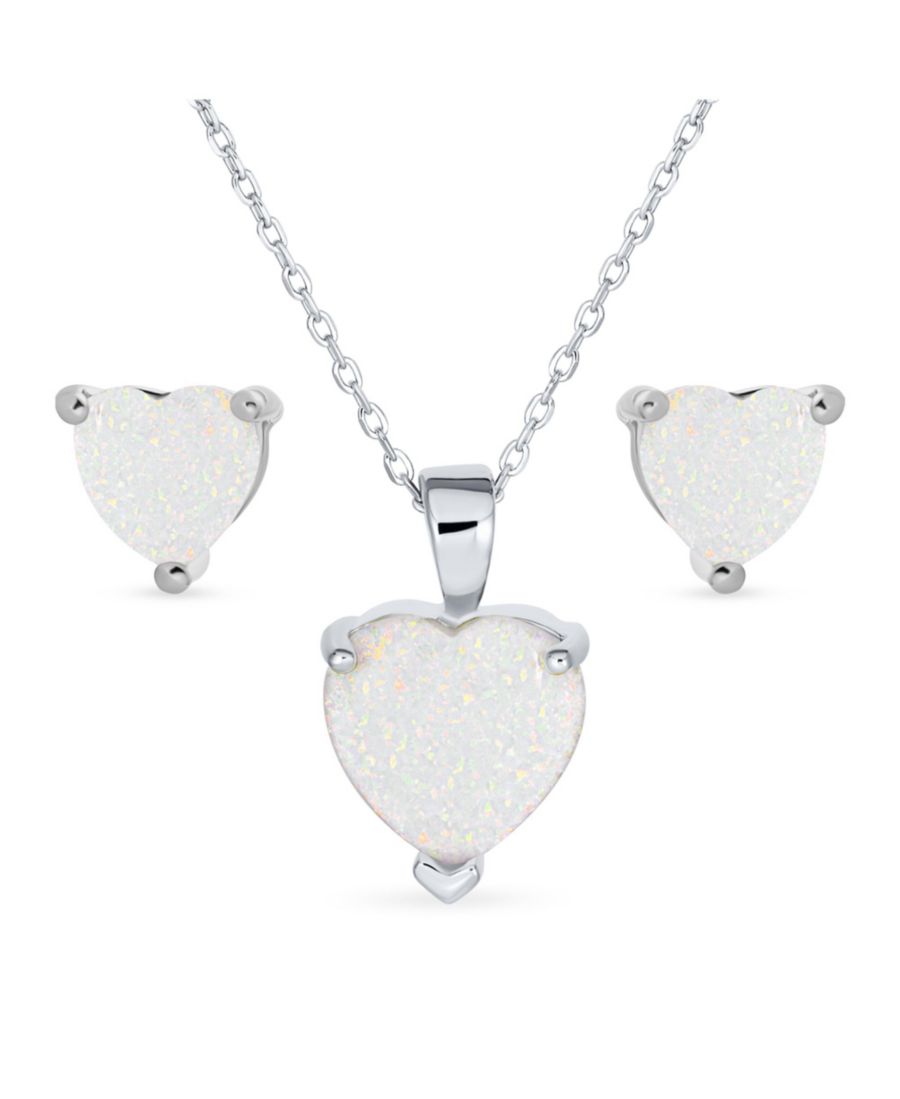 

Романтическое колье с подвеской в виде сердца с опалом и серьги-гвоздики из стерлингового серебра Bling Jewelry, Silver white