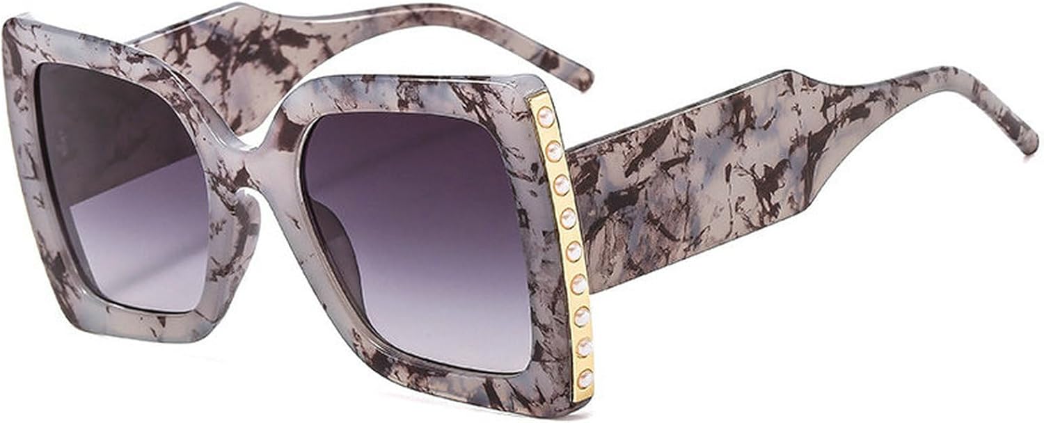 

COTIA Модные солнцезащитные очки большого размера квадратной формы для женщин и мужчин, в стиле ретро, ​​роскошные, с жемчужной отделкой, двухцветные, с широкими дужками, Grey