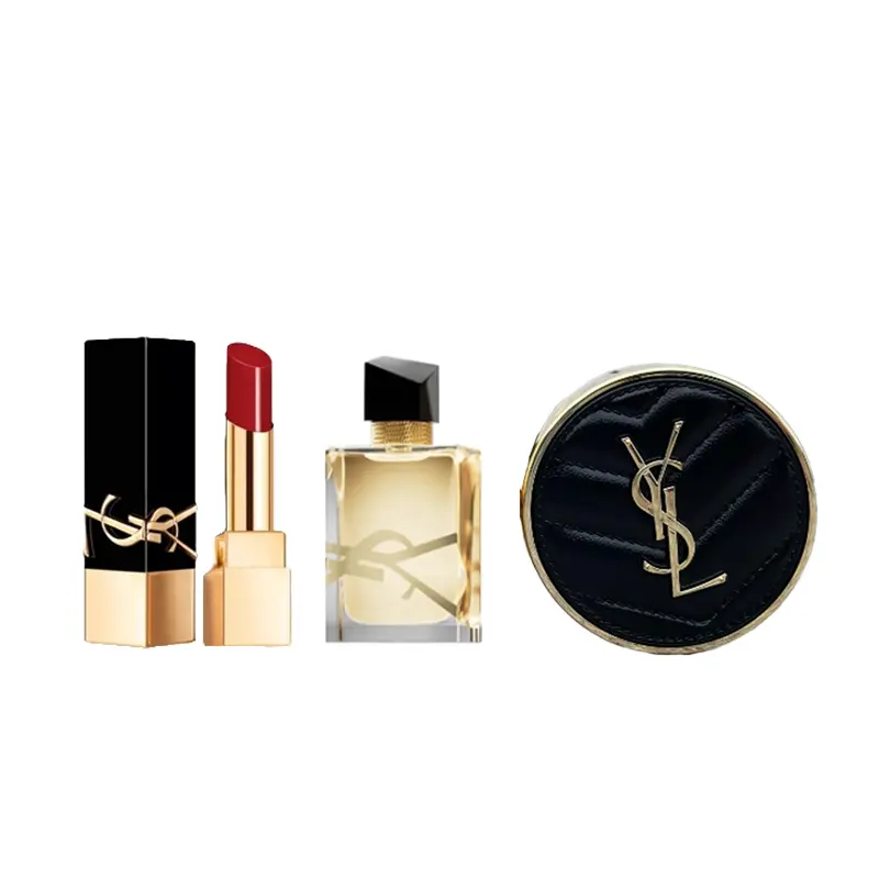 Набор Yves Saint Laurent: губная помада Rouge Pur Couture The Bold NM, 1,3 г + парфюмерная вода Libre, 7,5 мл мл + кушон Touche Eclat Glow-Pact B10 — фото 2