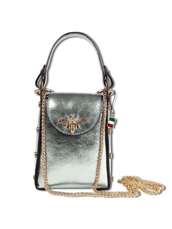 

Наплечная сумка Florence Umhängetasche Leder silbergrau metallic ca. 13cm