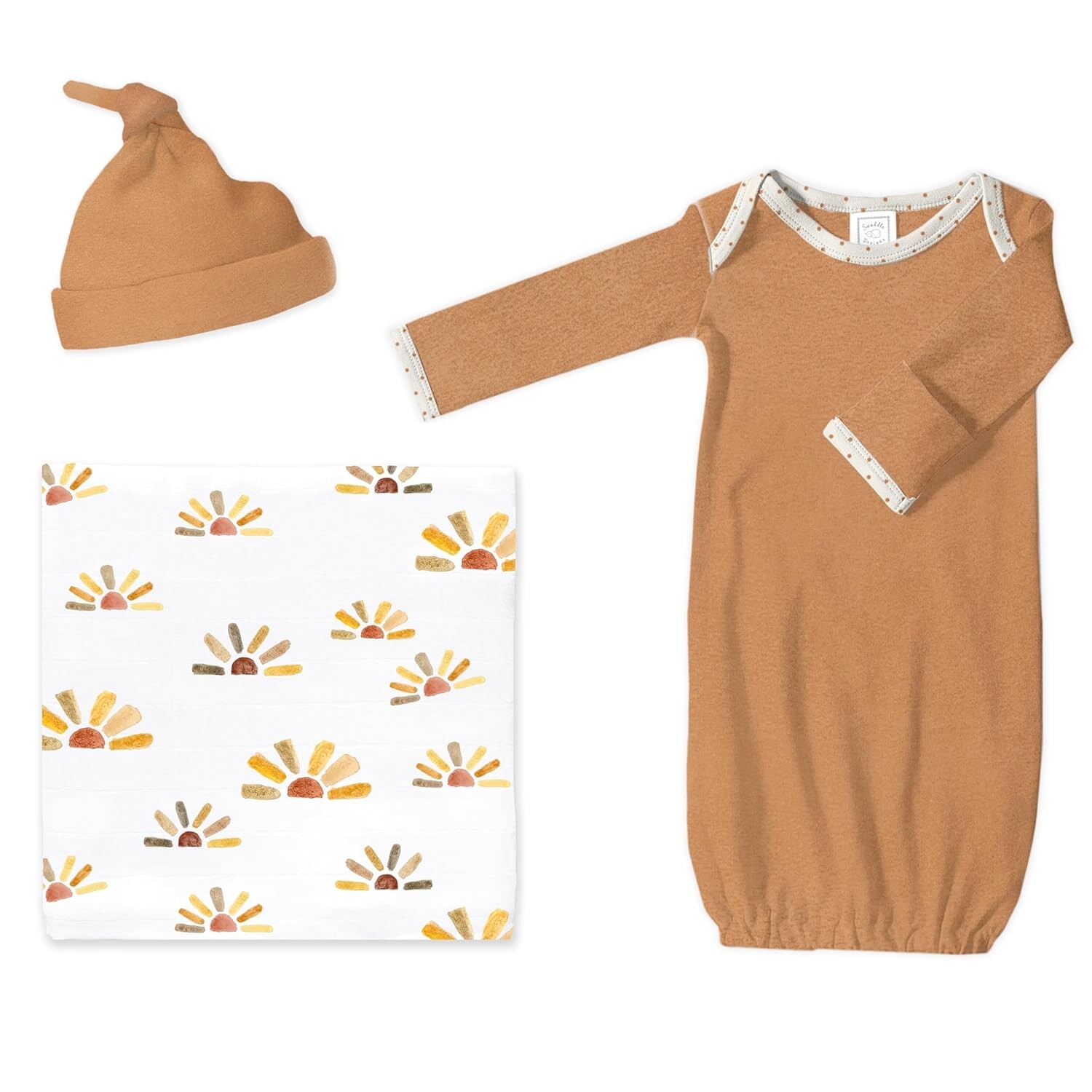 

Подарочный набор для малышей Swaddle Designs, муслиновое одеяло «Sunny Days Watercolor Sunny Days», шапочка для новорожденного Butterum и пижамное платье с манжетами в виде варежек, мягчайший хлопок SwaddleDesigns