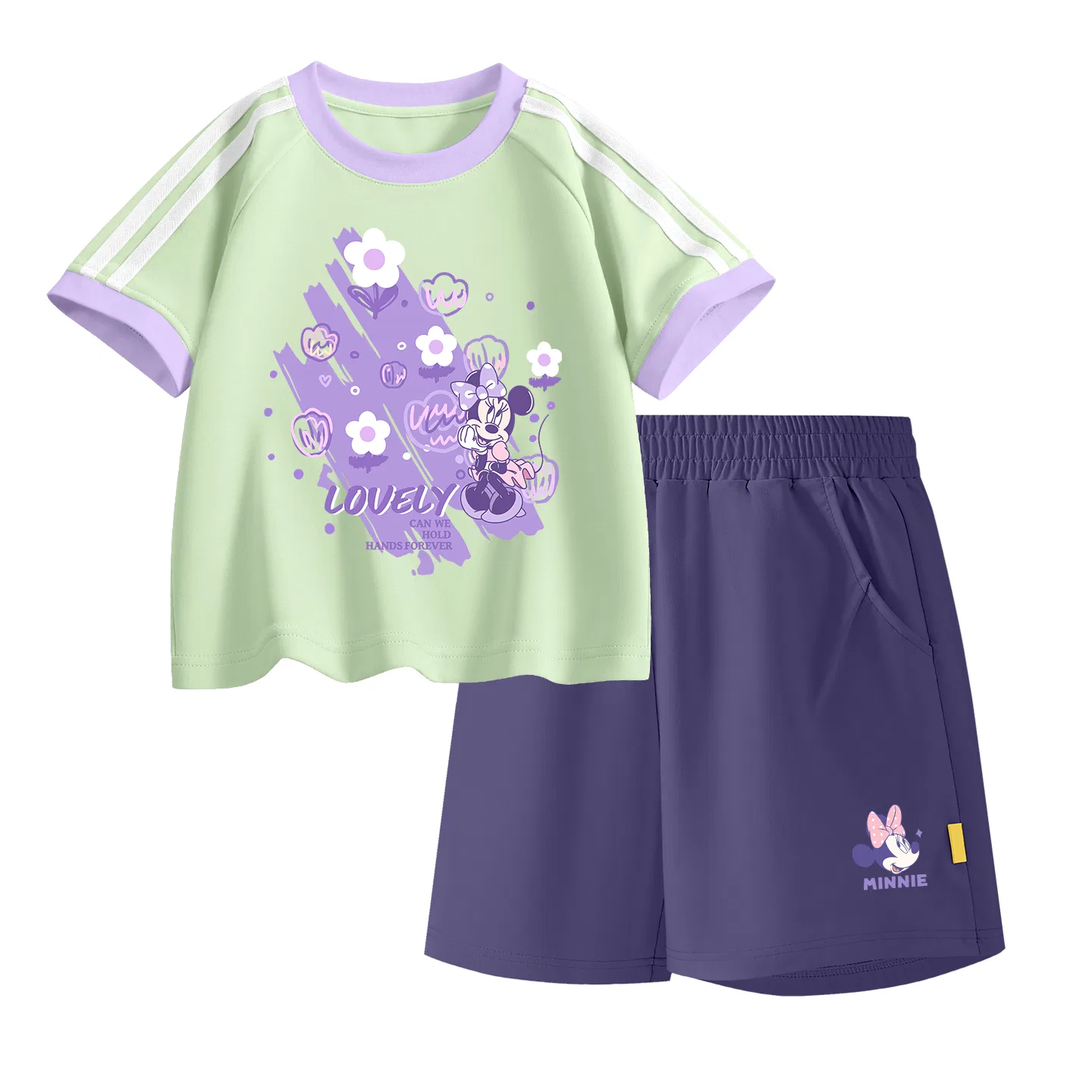 Детская повседневная спортивная футболка с круглым вырезом Disney, Bubble Milk Green+Dinky Knot K_Bottom Right Mulberry Purple