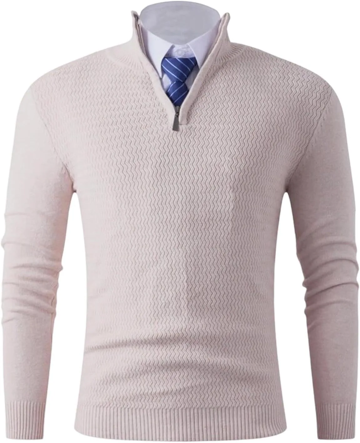 

Мужской свитер с четвертью молнии, легкий вязаный, с текстурой платья, повседневный, с воротником-стойкой, для гольфа и спорта