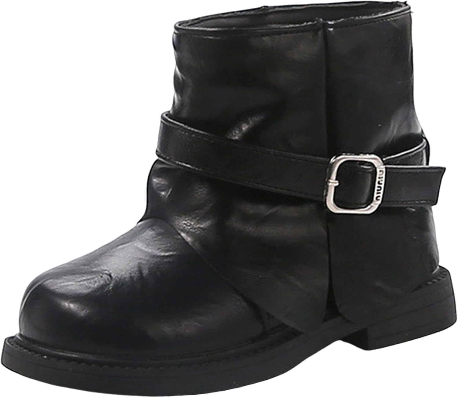 

Девочковые ковбойские короткие сапожки IWIHMIV, верх из искусственной кожи, для езды, с толстой подошвой, широкие голенища, нескользящие ботильоны для малышей, Black