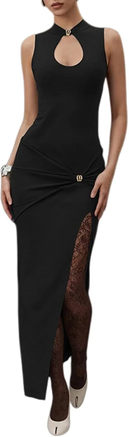 Платье для женщин Spring Dresses 2026 Off The Shoulder Sleeveless Corset для коктейльной вечеринки с высоким разрезом Generic, черный
