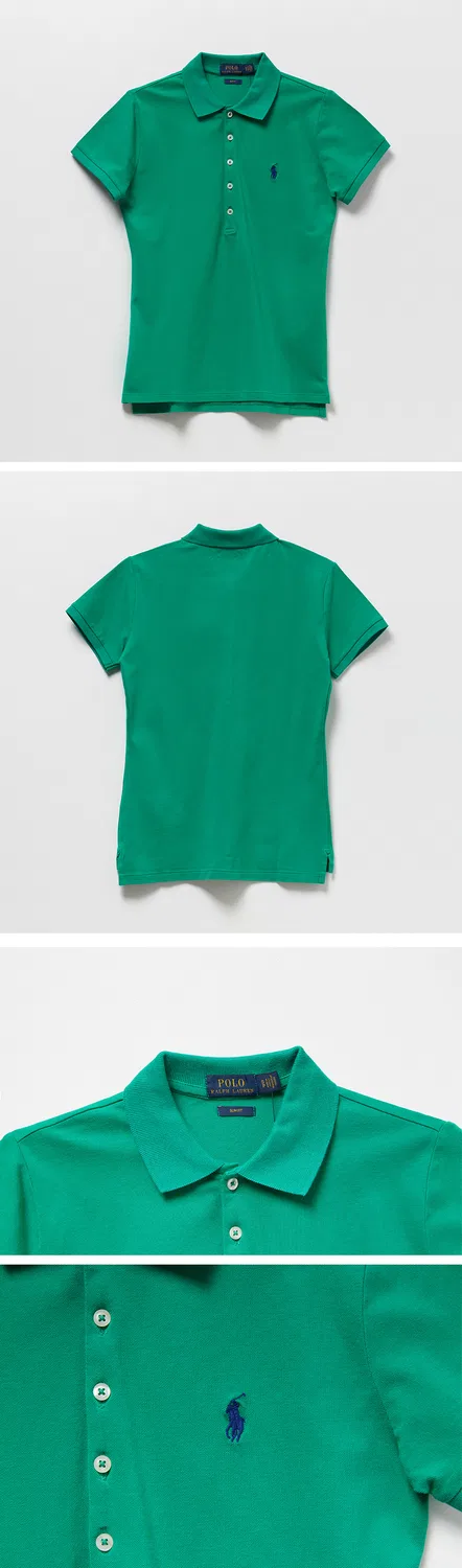 Женская футболка поло Slim Fit зелёного цвета от Polo Ralph Lauren — фото 3
