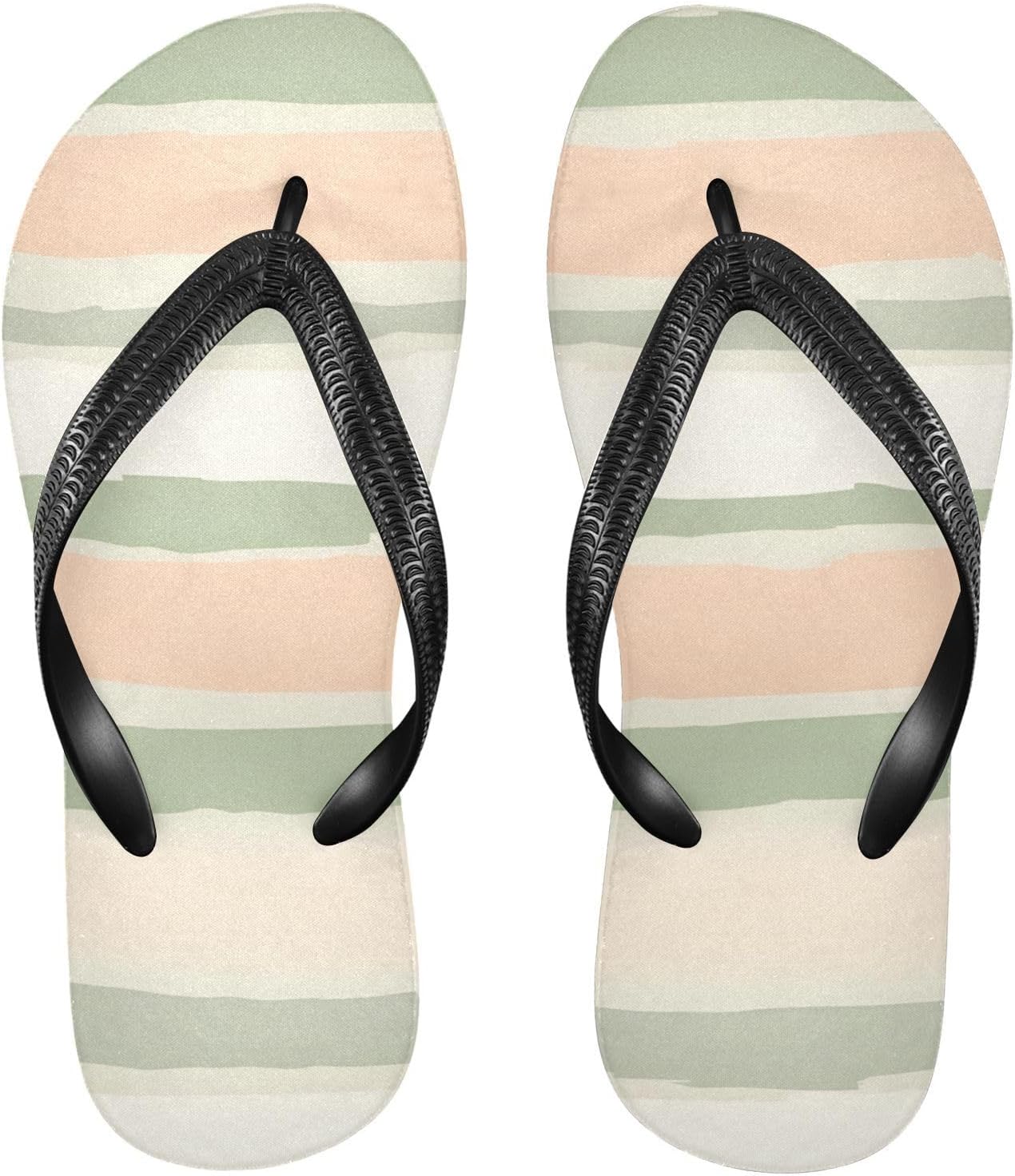 

Женские и мужские пляжные шлепанцы с зелено-бежевыми полосками для лета и повседневного ношения 20860549 Kfbe