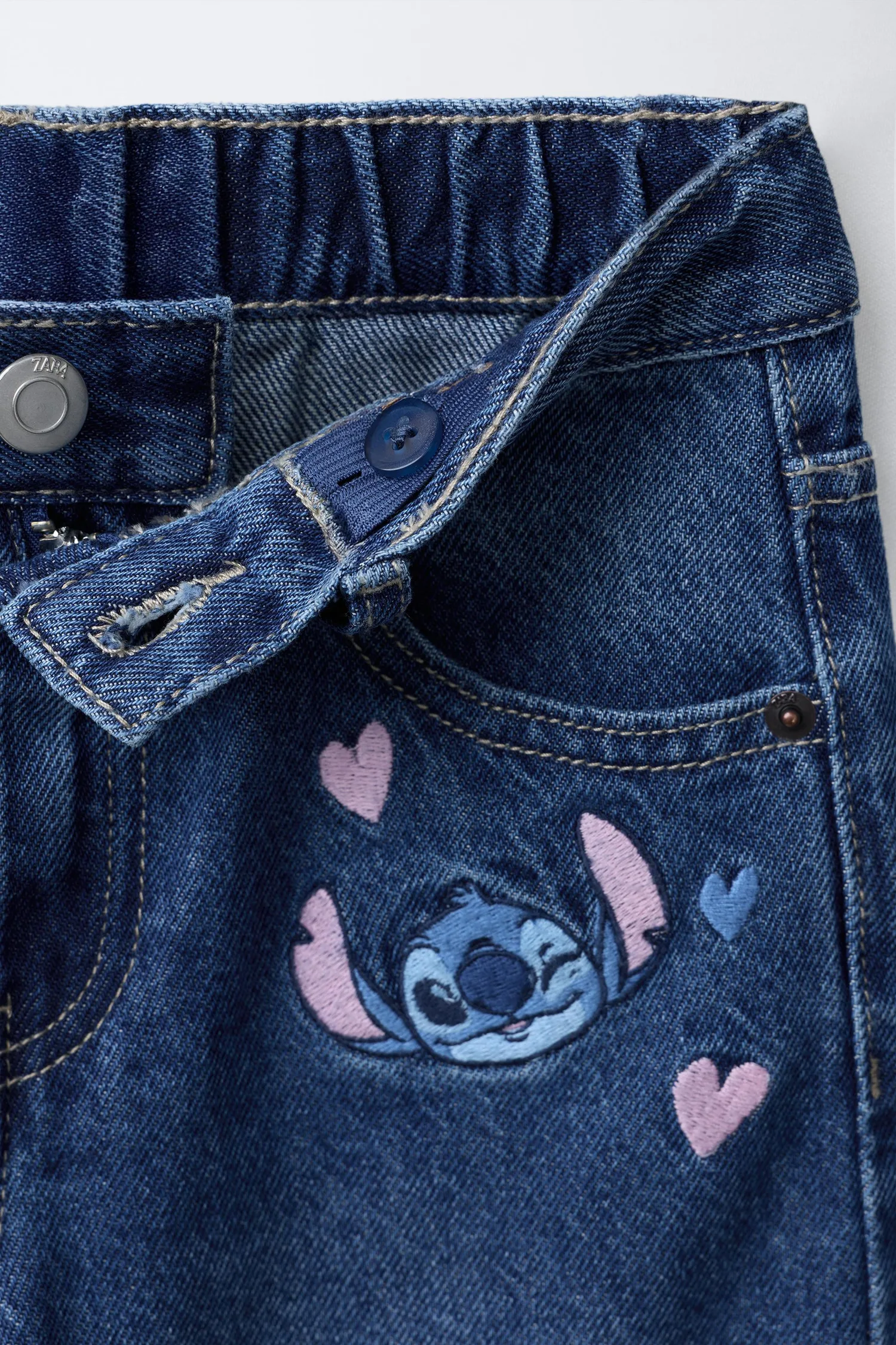 Джинсы с широкими штанинами и вышивкой «лило и стич» disney Zara, синий — фото 3