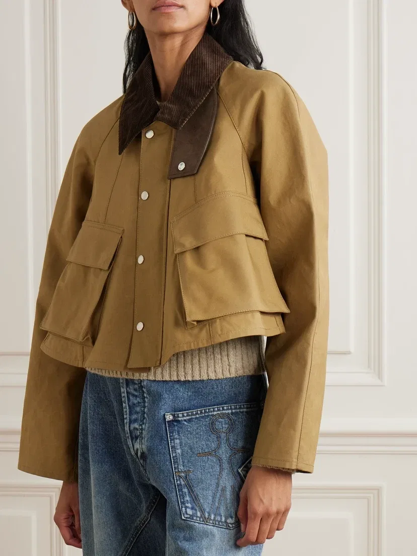 Укороченная куртка из вощеного хлопка с вельветовой отделкой JW ANDERSON, бежевый — фото 3