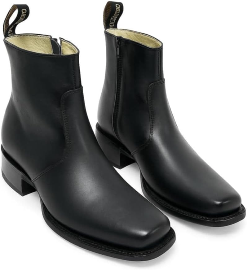 

Мужские ковбойские ботинки Dona Michi с квадратным носком, черные, из мексиканской кожи, на щиколотку с молнией, гладкая кожа