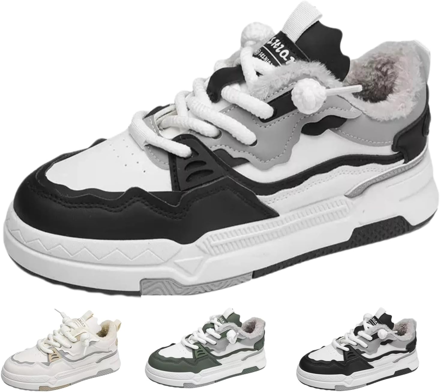 

Зимние массивные кроссовки для мужчин с утепленной меховой подкладкой, теплые, удобные, модные, повседневные кроссовки для улицы Macefil, белый/черный