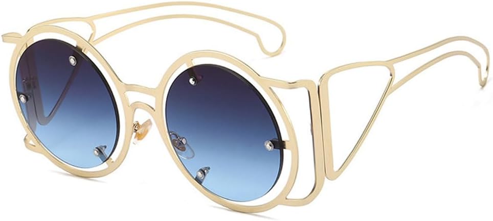 

Круглые солнцезащитные очки в стиле стимпанк для женщин, панк, металлическая оправа, женские солнцезащитные очки, унисекс очки с защитой от УФ-излучения UV400 TYUVIVO, Gold-grayblue