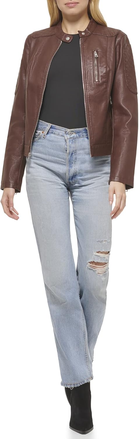 Женская куртка для мотокросса Levi's из искусственной кожи (стандартная и плюс), Dark Brown — фото 4