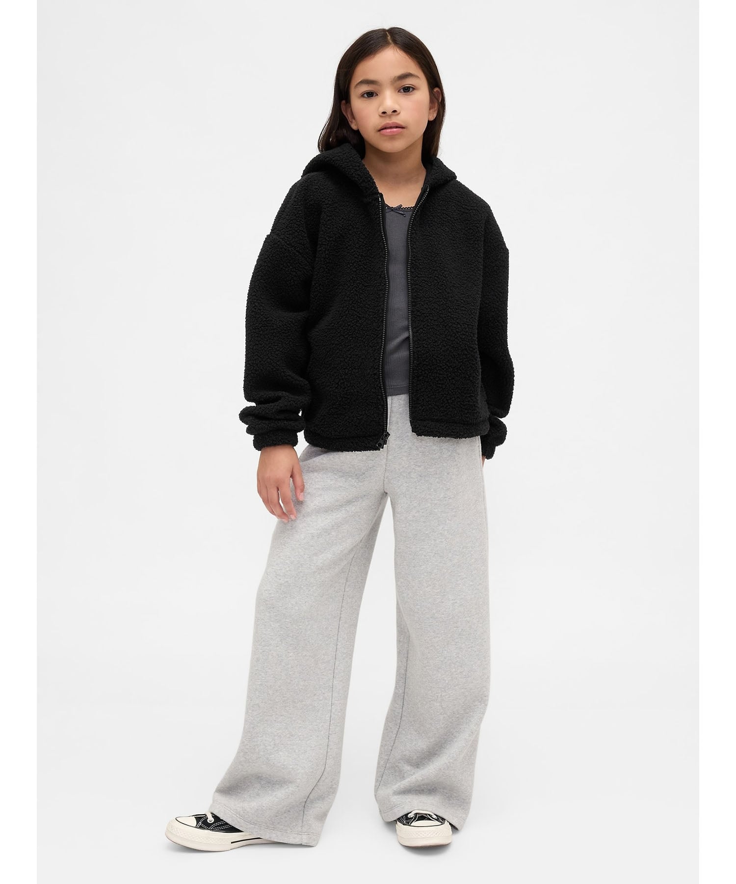 (K) Толстовка Boa с застежкой-молнией свободного кроя (детская) GAP, TRUE_BLACK — фото 2
