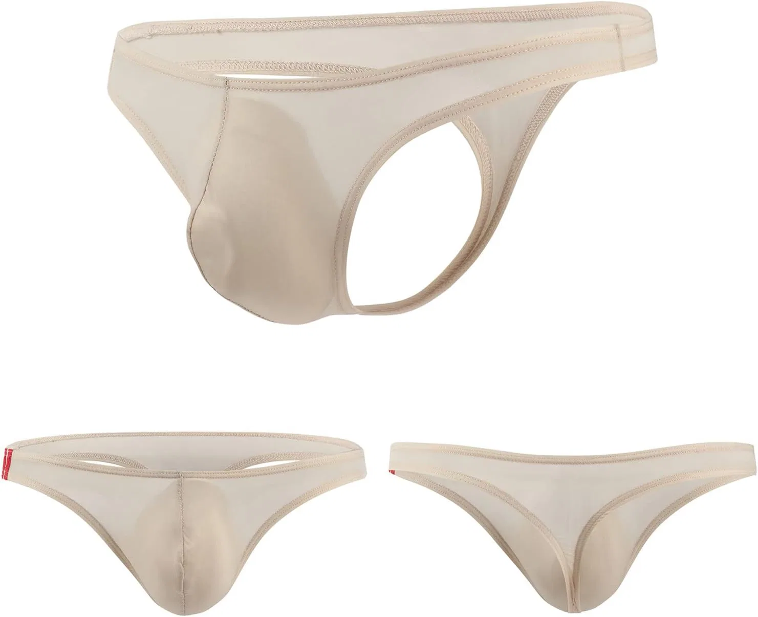 Брифы Men's U Convex Ice Silk Underwear Low Waist Stretchy Hip Pack Bikini Thongs Soft Breathable Bulge Pouch Underpants, телесный — фото 2