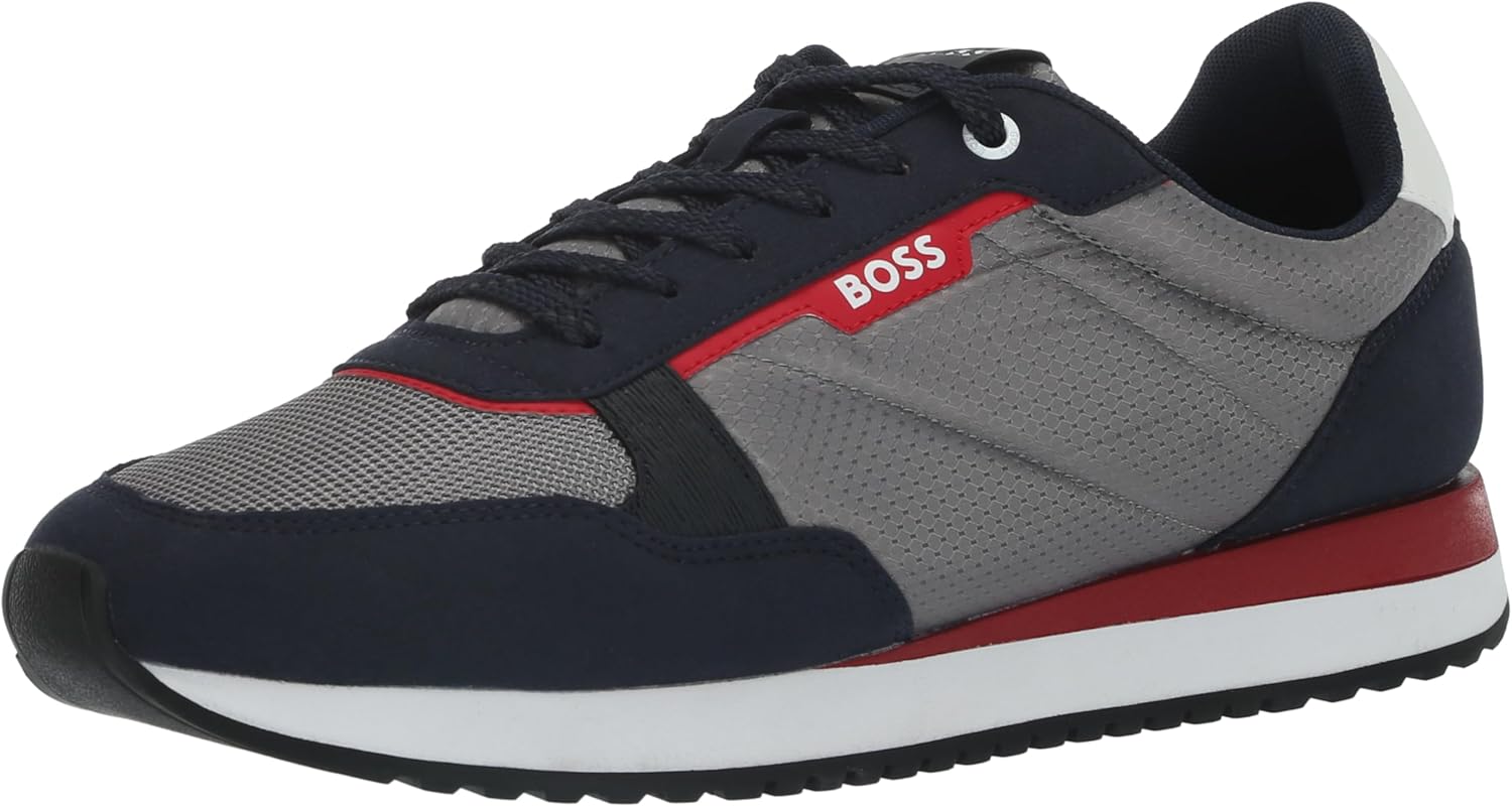 

BOSS мужские кроссовки Kai Retro Low Profile, Light Grey/Smoke Black/Bright Red