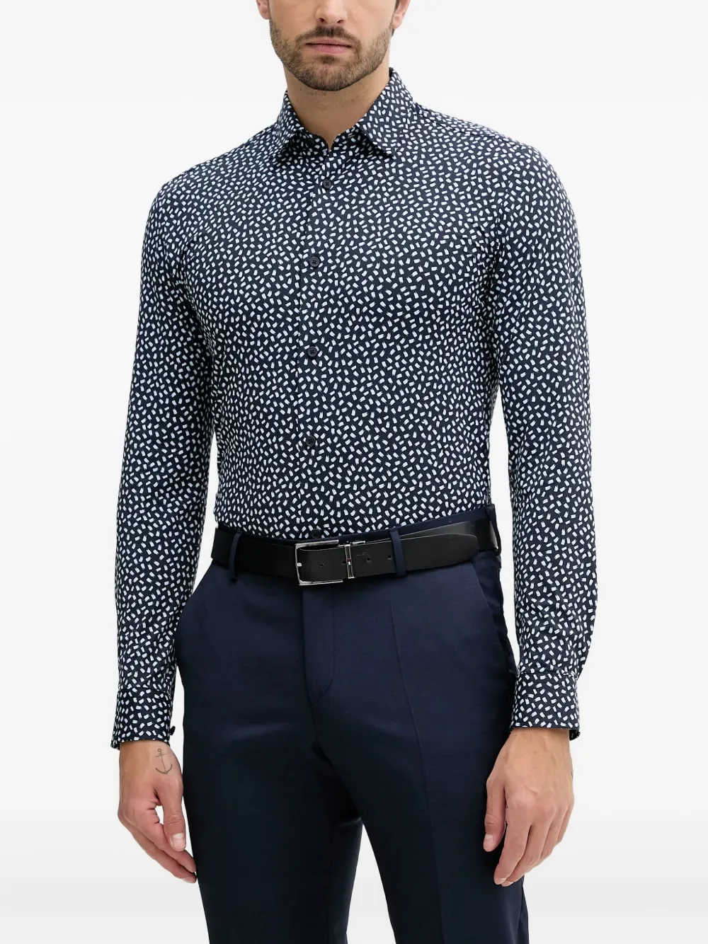 

Рубашка с абстрактным принтом BOSS, синий