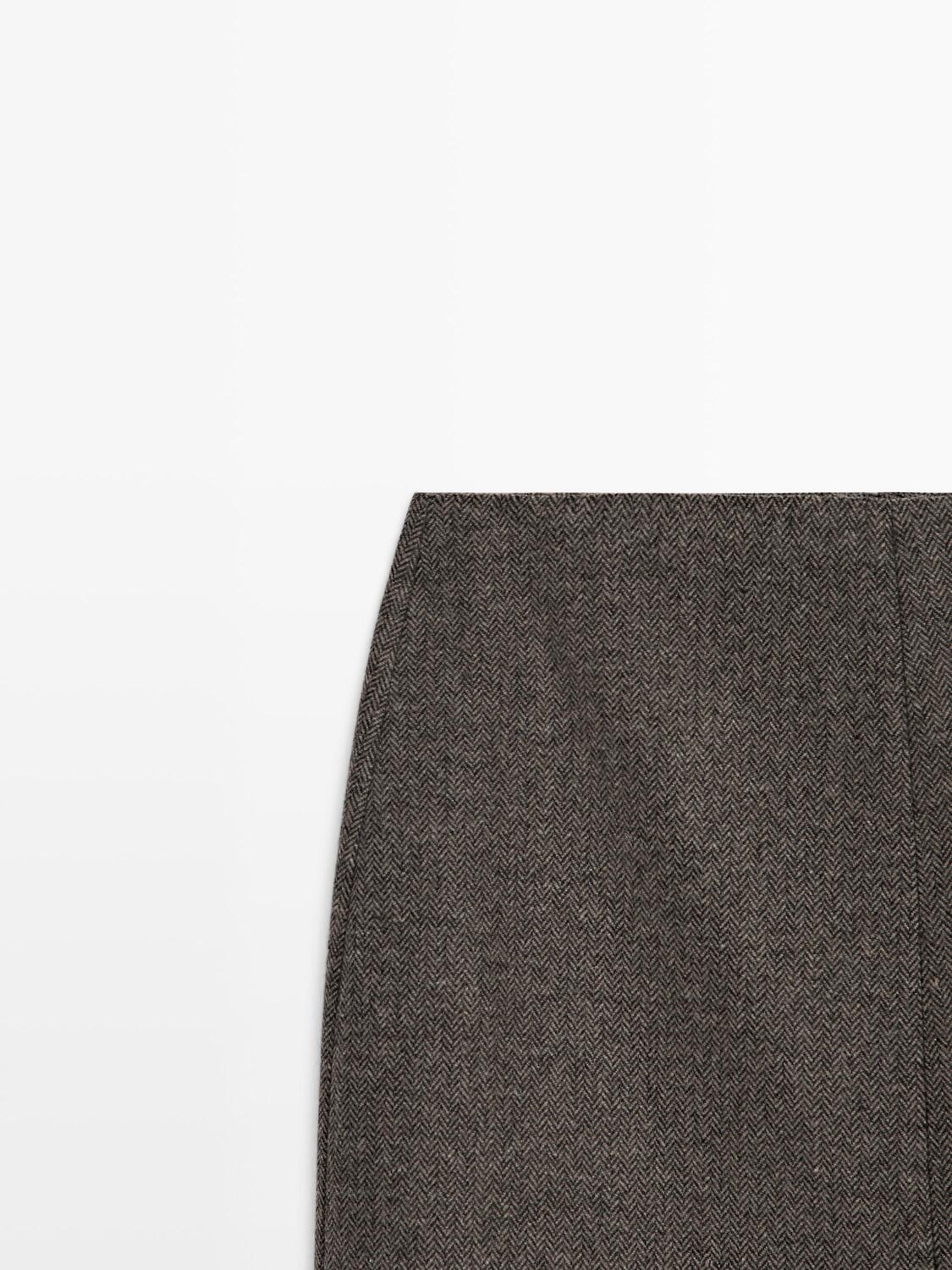 Мини-юбка из смесовой шерсти Massimo Dutti, chocolate — фото 4