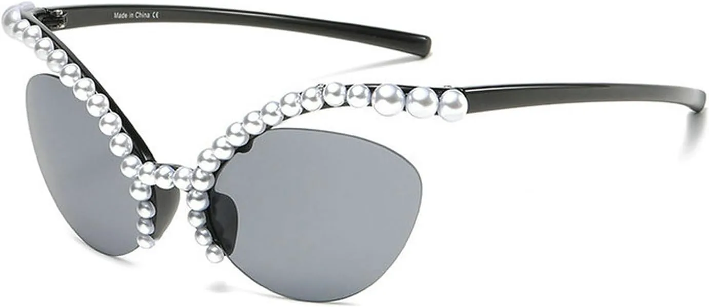 

Солнцезащитные очки COTIA Personality Dragonfly Pearl для женщин, модные, в форме «кошачий глаз», цельные, без оправы, в стиле панк Y2K, 2pcs Black+green