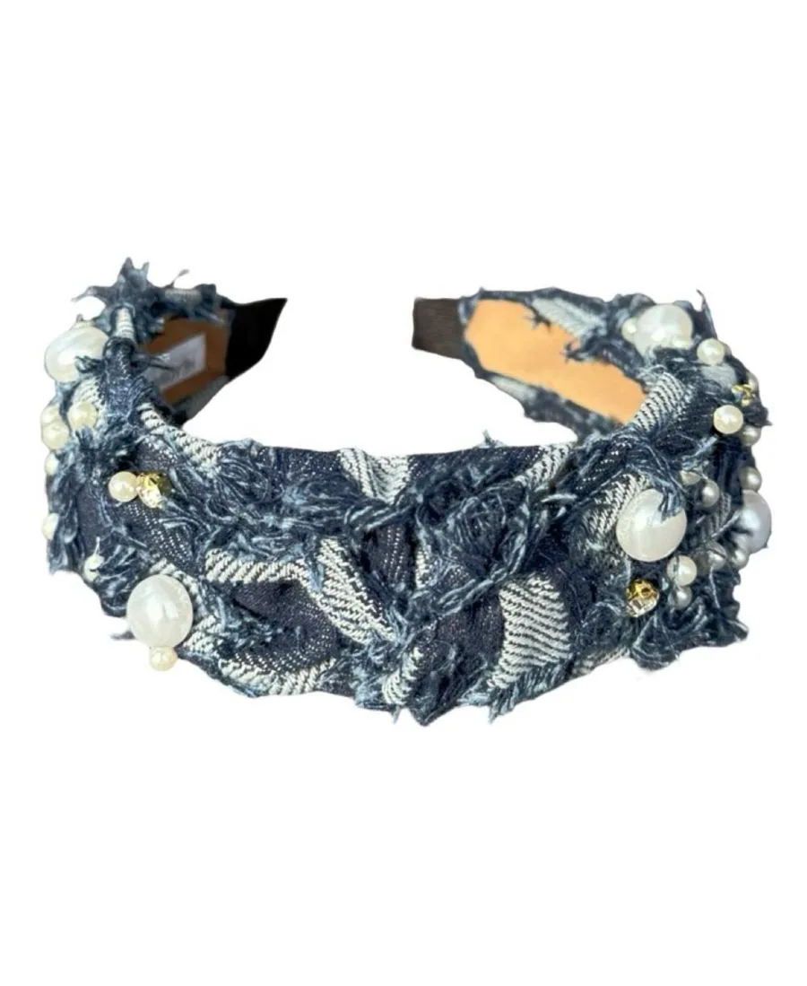 Headbands of Hope Женская декорированная повязка на голову в виде пучка - джинсовая ткань в стиле пэчворк — фото 2