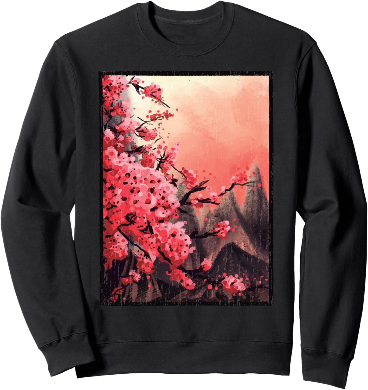 

Толстовка с рисунком в стиле картины с цветущей сакурой Cherry Blossom Painting Style Design, черный