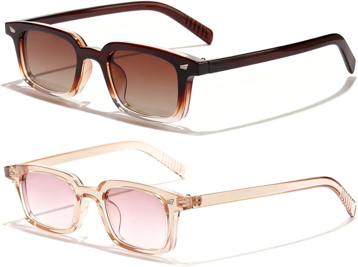 

Солнцезащитные очки в стиле ретро прямоугольной формы для женщин и мужчин, маленькая узкая оправа, винтажный стиль 90-х, защита от ультрафиолета UV400 GFUIARA, 2 Pack-brown Clear-brown+champagne-brown