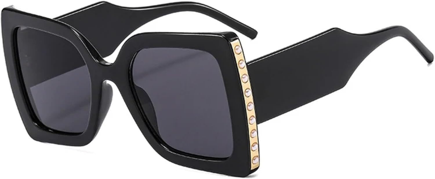 

Модные солнцезащитные очки большого размера для женщин, ретро-стиль, роскошные, с жемчужной отделкой, двухцветные, с широкими дужками, солнцезащитные очки для мужчин, защита от УФ-излучения UV400 TVTBBVV, Black Grey