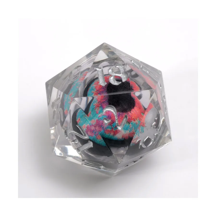 

D20 Goblin Eye — Розовый ирис с серебром, Liquid Core D20s