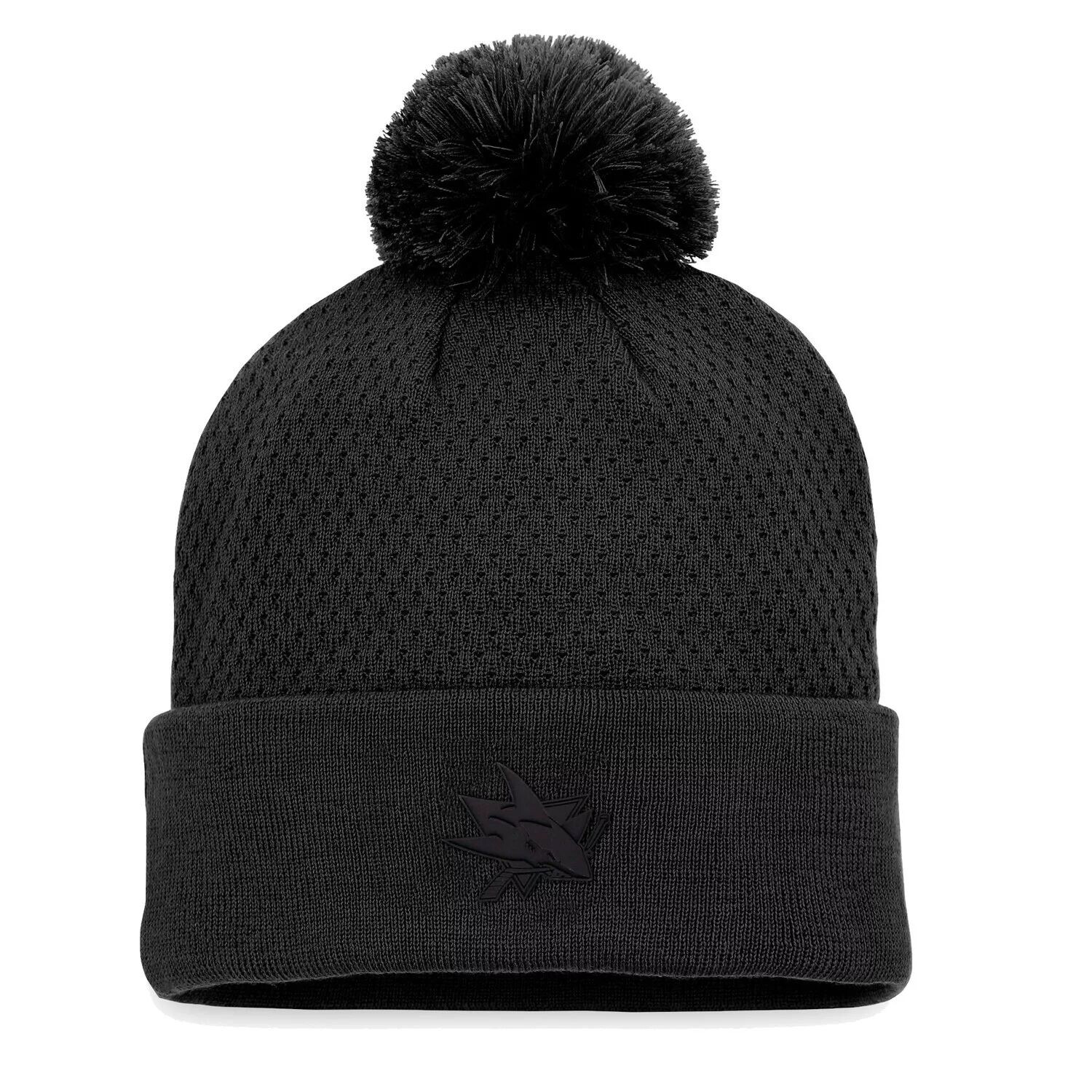 

Женская черная вязаная шапка Fanatics San Jose Sharks Authentic Pro Road с манжетами и помпоном Fanatics