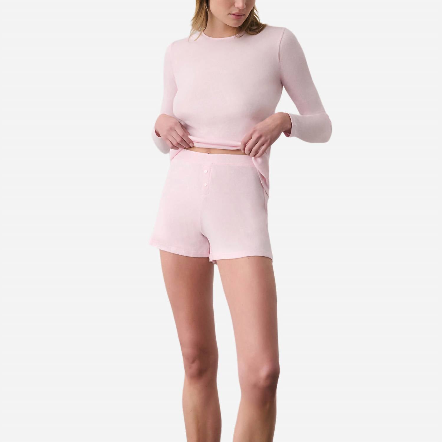

Реган Короткие шорты с высокой талией из пима-хлопка с рубчиком, цвет розовый лед Skin