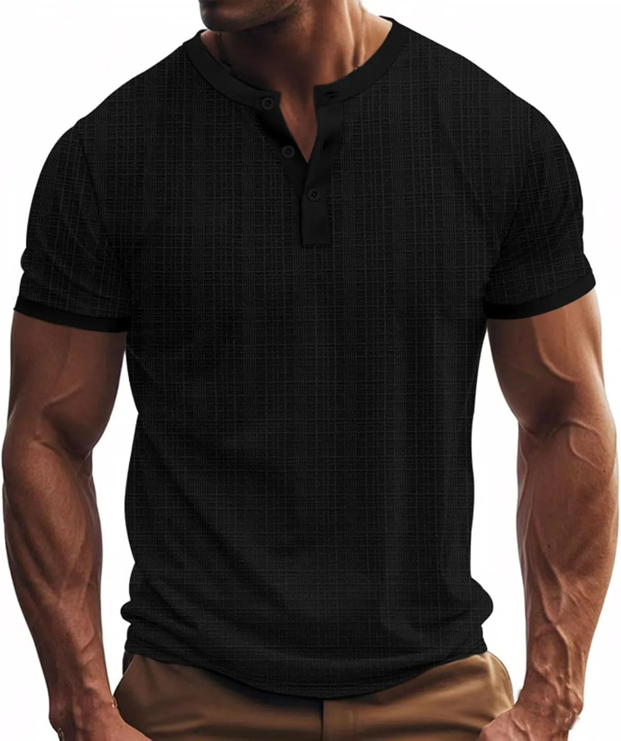 

Мужская льняная футболка Henley с коротким рукавом