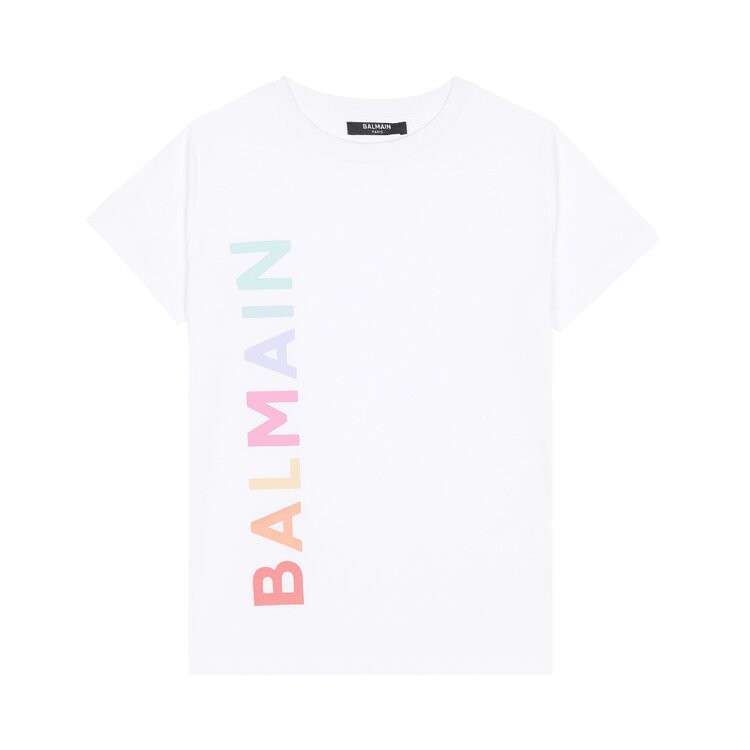 

Футболка Balmain Kids Logo Printed Crewneck T-Shirt, белый