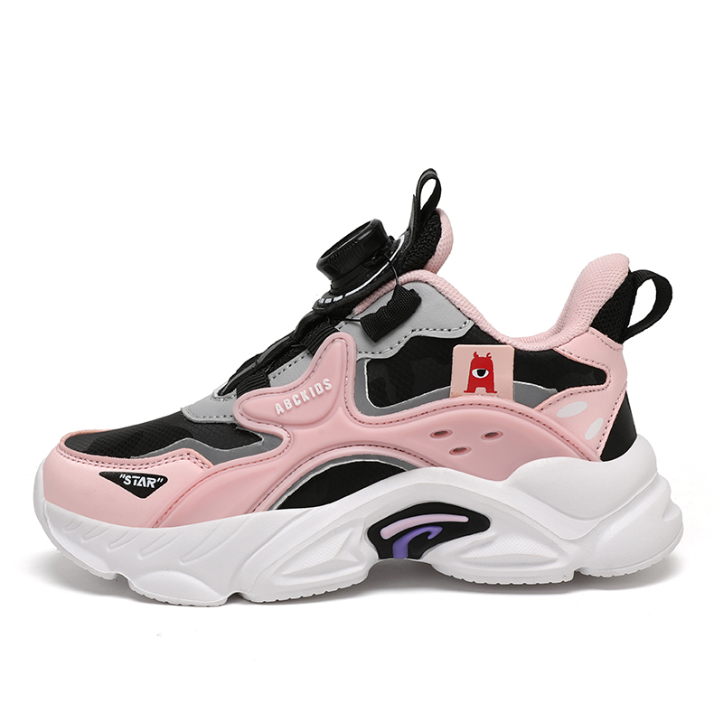 

Противоскользящие и износостойкие, легкие, амортизирующие, низкие детские кроссовки для бега ABC KIDS, розовый/черный