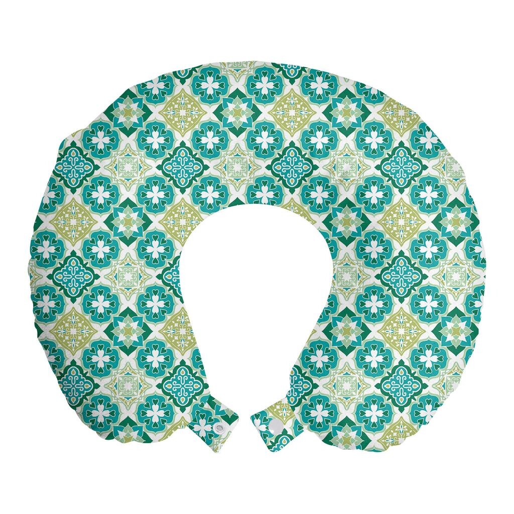 

ABAKUHAUS Марокканская подушка для путешествий, поддержка шеи, цветная геометрическая плитка, пенопластовые дорожные принадлежности для самолета и автомобиля, 30x30 см, темно-зеленый белый