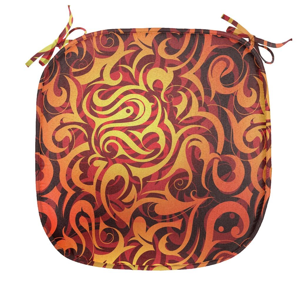 

ABAKUHAUS Абстрактная подушка для обеденного стула, сюрреалистические изгибы с цветочным рисунком, декоративная водонепроницаемая подушка с ремнями для кухонных сидений, 40 см x 40 см, желтый, оранжевый, черный, коричневый